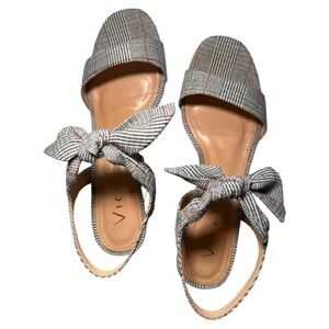 Vicenza Plaid Block Heel Tie Front Sandals - Black / White / Red Size 7/38